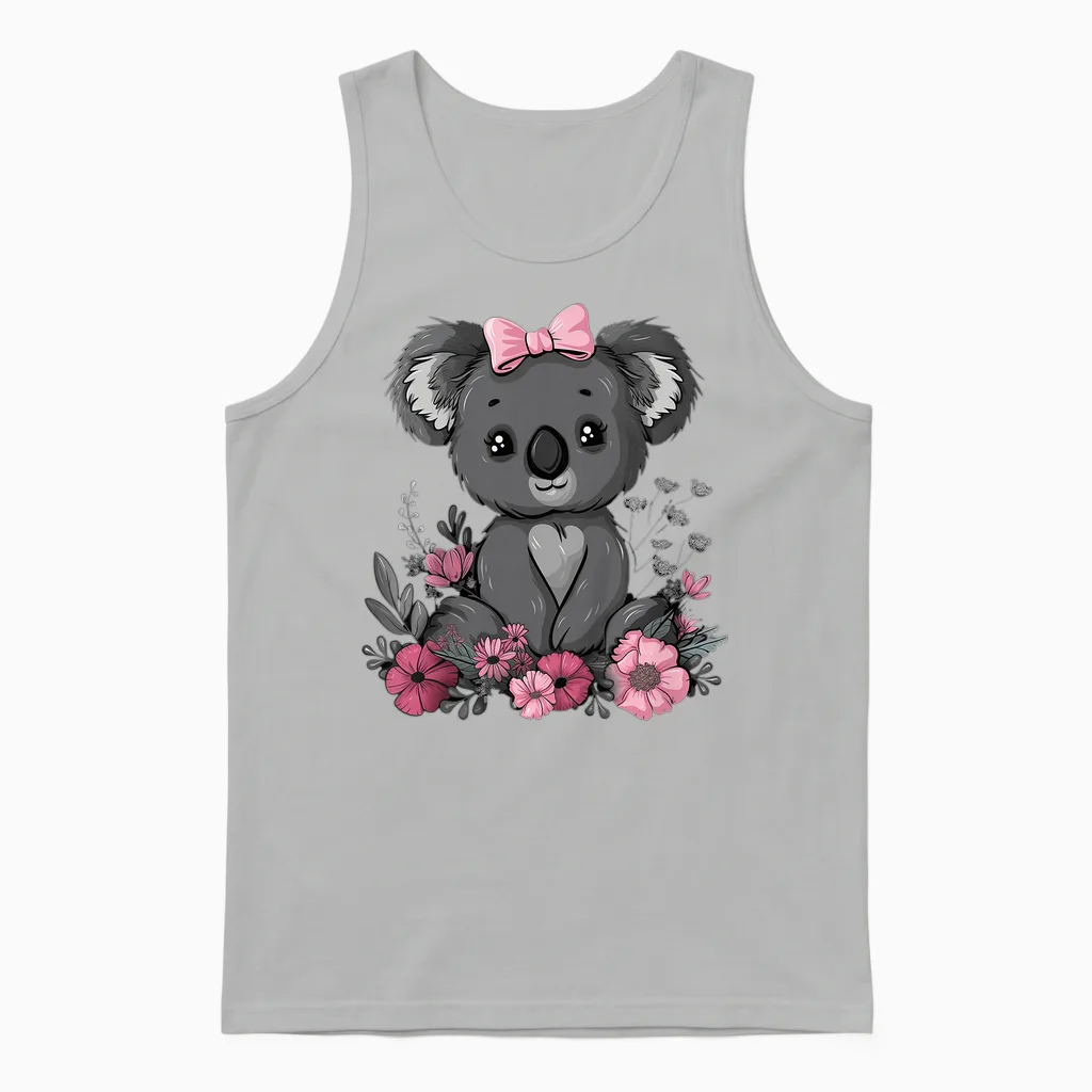 Koala Kawaii Koala Bear Pink Bow Flowers Girls Unisex Tank Top in Ash