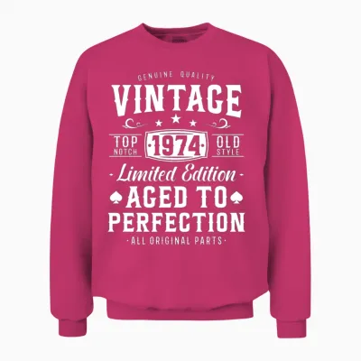 Vintage 1974 Birthday Gift Unisex Sweatshirt - Heliconia