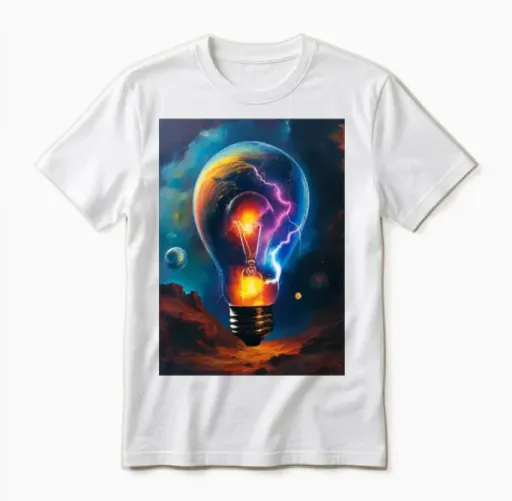 Light Bulb Lightning Planets Rainbow Unisex T-Shirt in White