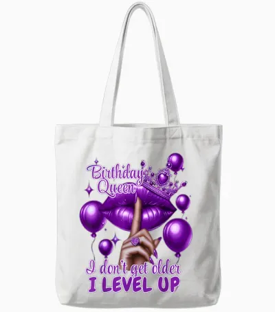 Retro Purple Birthday Queen I Dont Get Older I Level Up Tote Bags - White