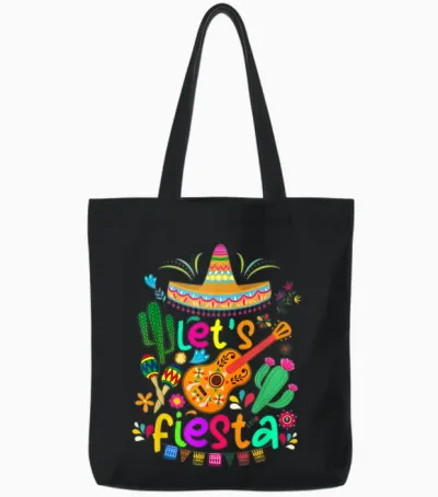 Cinco De Mayo Mexican Cactus Shirt Lets Fiesta Party T-Shirt, Black, S Tote Bags - Black