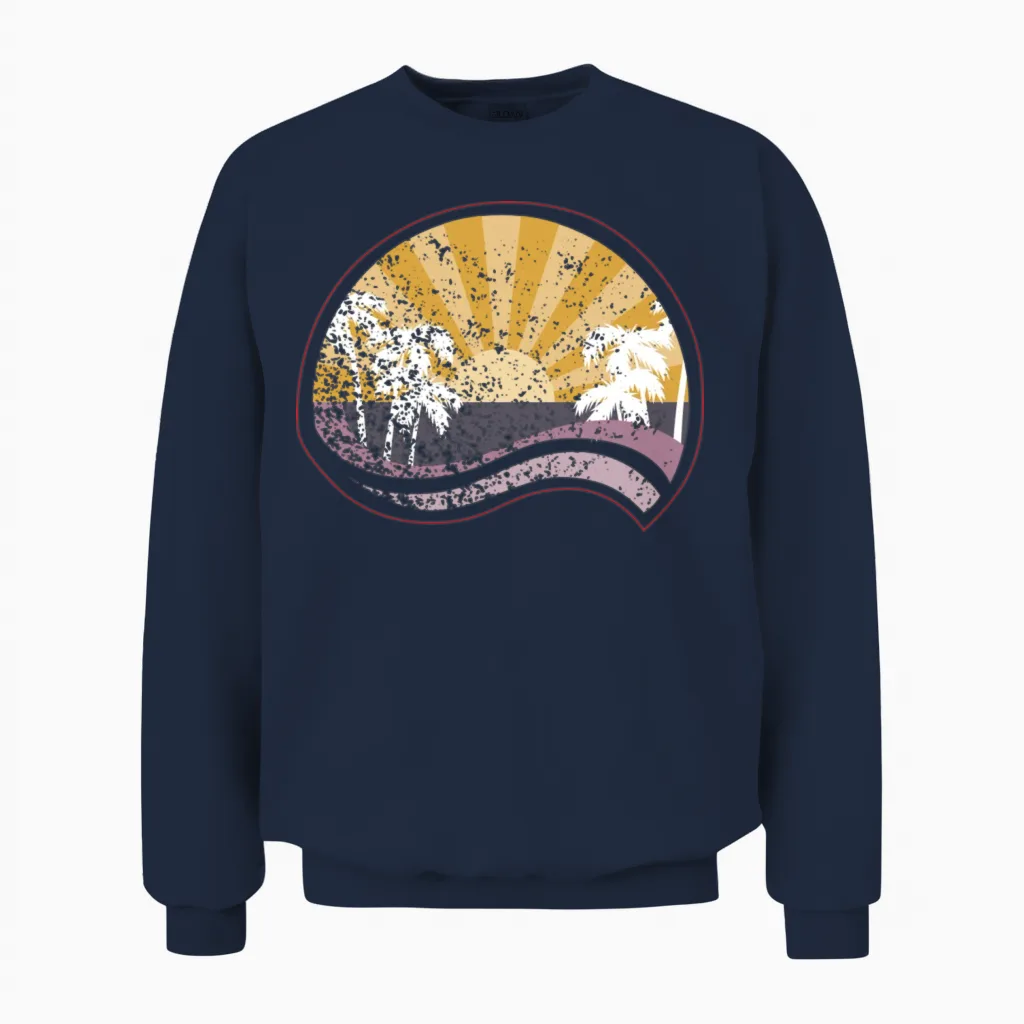 Retro Distressed Sunset Summer & Beach Gift Unisex Sweatshirt - Navy