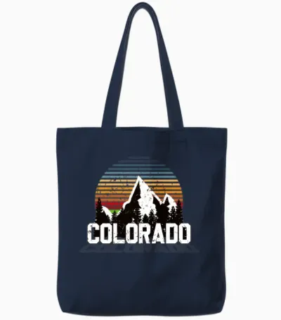 Retro Colorado Mountains Tote Bags - Navy