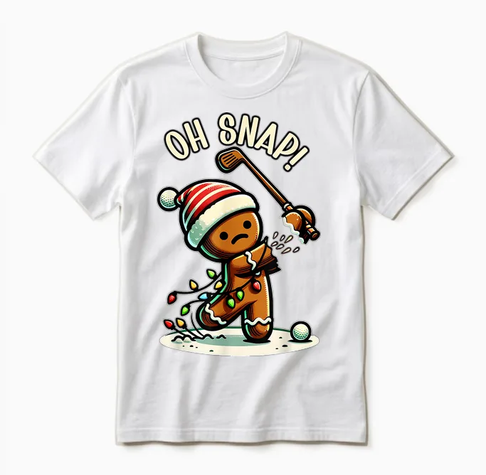 Funny Gingerbread Man Pajamas & Pjs Xmas Holiday Oh Snap Gingerbreadman Golfer Golf Christmas Golfing Unisex T-Shirt in White