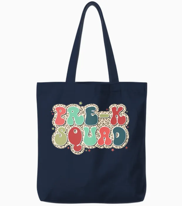 Retro Leopard Pre K Tote Bags - Navy