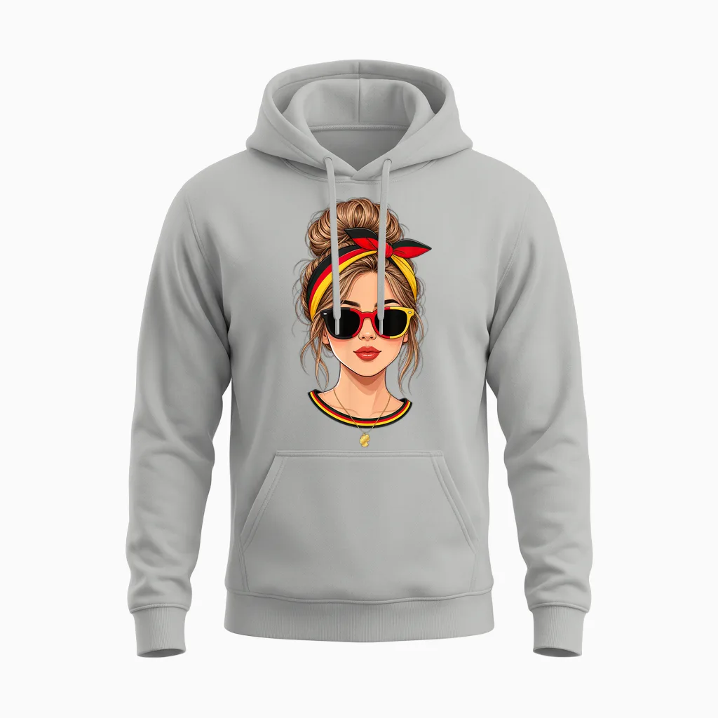 Messy Bun Deutsche Mädchen Deutschland Flagge Sonnenbrille Sommer Unisex Hoodie in Ash