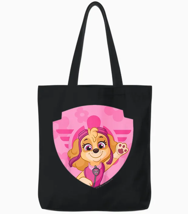 Paw Patrol Skye Big Chest Shield Emblem Tote Bags in Black