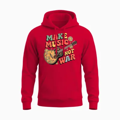 "make Music Not War" Retro Boho Gitarre Peace Symbol Groovy Unisex Hoodie - Red