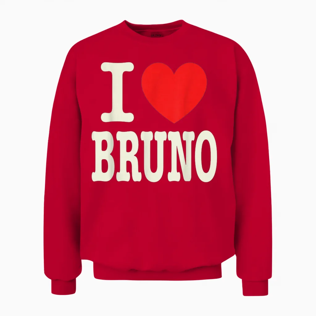 Ich Liebe Bruno T-Shirt Name Freund I Love Bruno Heart Unisex Sweatshirt in Red