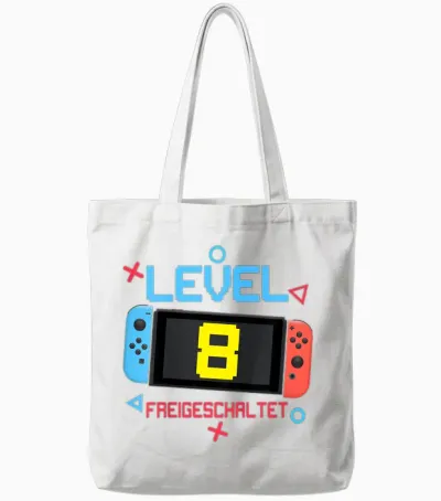 Kids 8th Birthday Boy 8 Years Old Level 8 Unlocked T-Shirt, Black Tote Bags - White