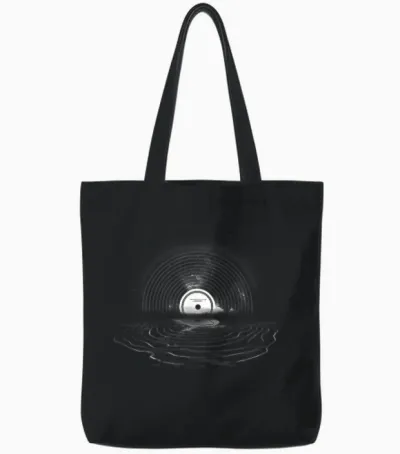 Vinyl Music Vinyl Moon Vinyl Record Lovers Collectors Tote Bags - Black