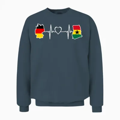 Ghana Germany Flag Ghanaian German Heartbeat T-Shirt, Black, S Unisex Sweatshirt - Dark Heather