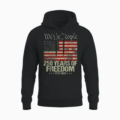 Drapeau Américain Vieilli 250e Anniversaire Unisex Hoodie - Black