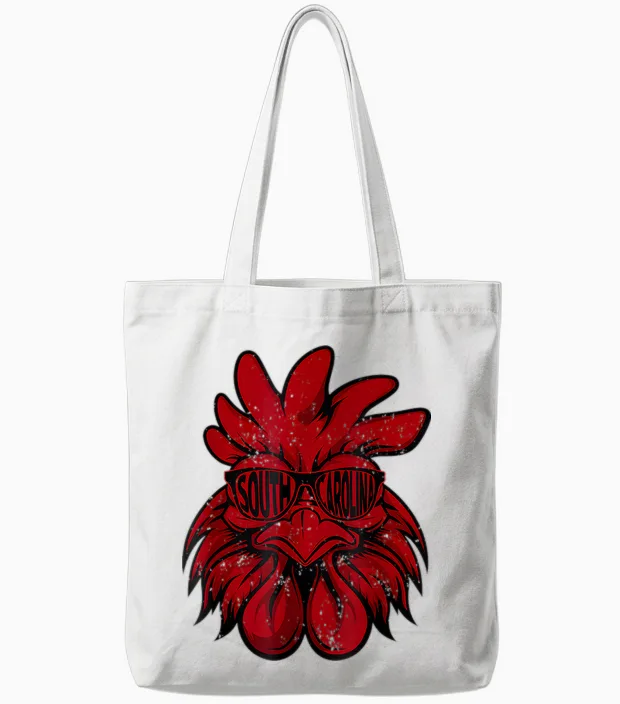 South Carolina Men Women Retro Cock Vintage State Varsity Tote Bags in White