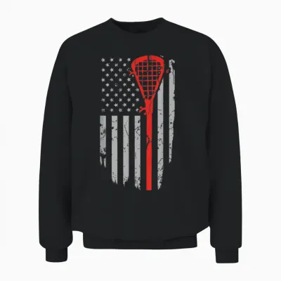 Vintage American Flag Lacrosse Youth Apparel, Boys Men Usa Unisex Sweatshirt - Black