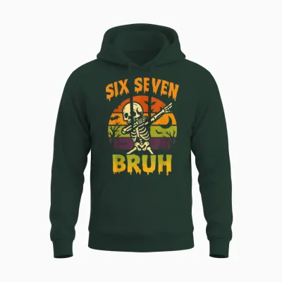 67 Halloween Meme 6 7 Skeleton Six Seven Numbers Funny Bruh Unisex Hoodie - Forest
