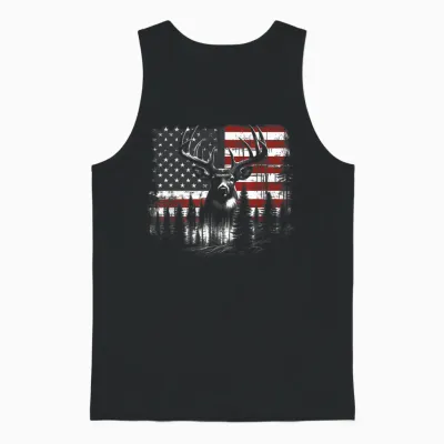 Deer Hunting American Flag Whitetail Buck Antlers Unisex Tank Top - Black