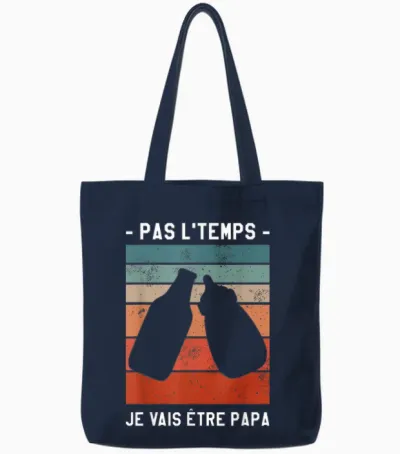 Pas L'temps I'm Going to Be Dad Soon T-Shirt, Black, S Tote Bags - Navy