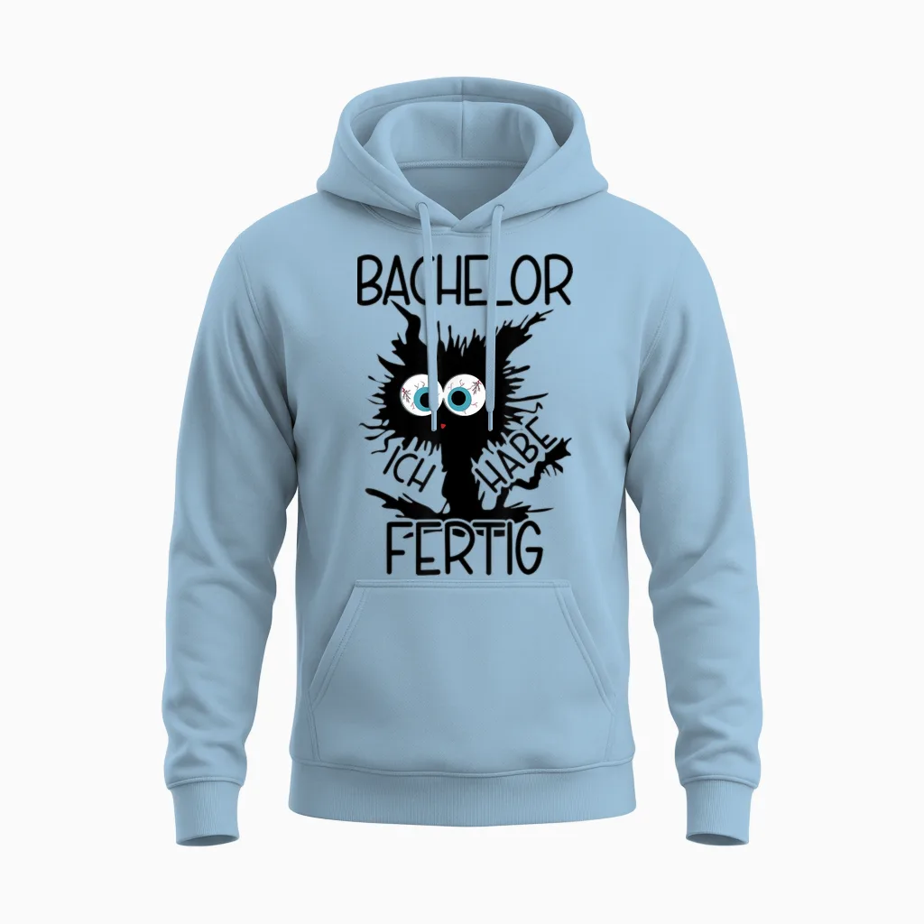 Bachelor Geschafft 2024 T-Shirt, Gray Unisex Hoodie in Light Blue