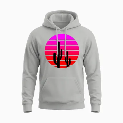 Retro Cactus Sunset Unisex Hoodie - Ash