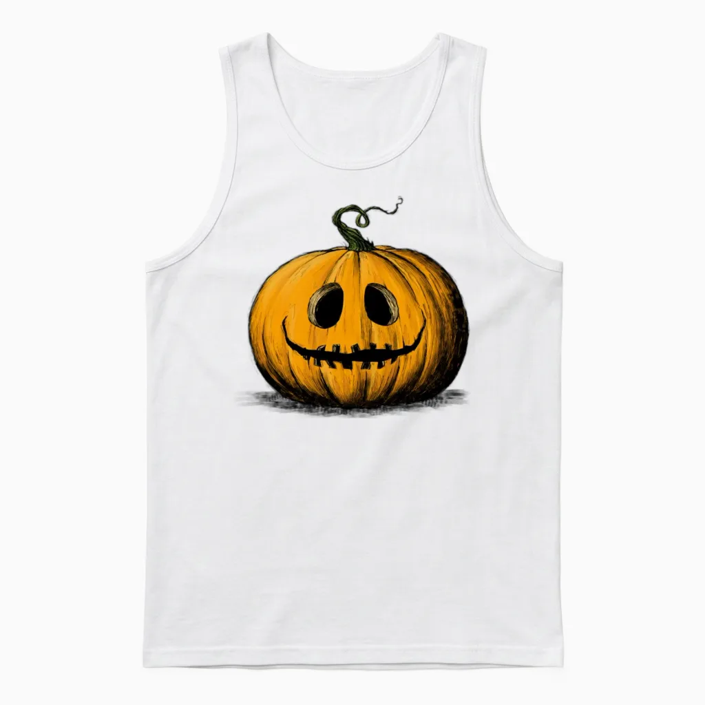 Happy Halloween Jack O'lantern Adult Natural Unisex Tank Top in White