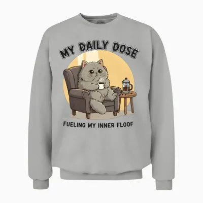 Designfunny Coffee Cat - My Daily Dose Unisex Sweatshirt - Ash