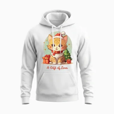 Kawaii Style Kitten for Christmas Unisex Hoodie - White