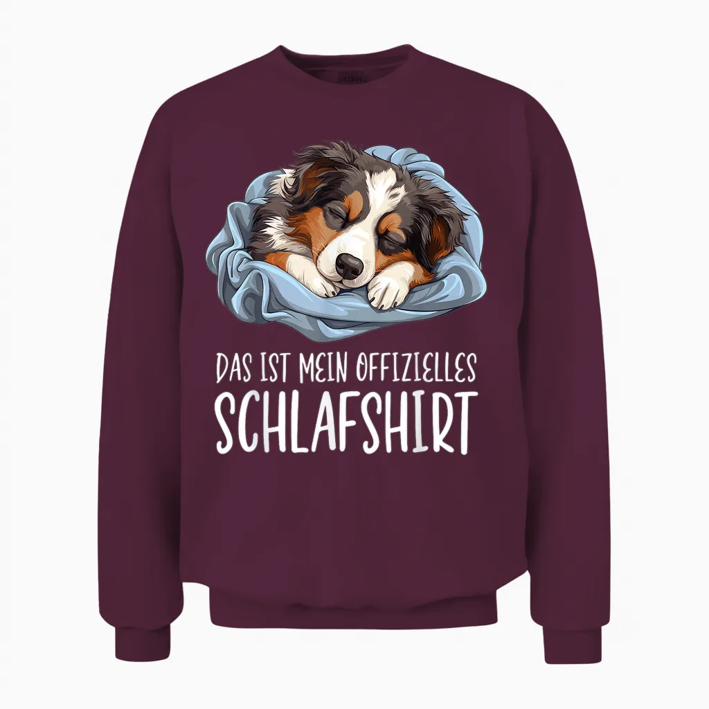 Cute Dog Official Sleep Shirt Australian Shepherd T-Shirt, Black Unisex Sweatshirt in Maroon