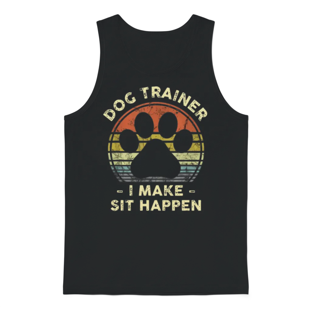 Dog Trainer I Make Sit Happen Funny Pun Gift for A Unisex Tank Top - Black