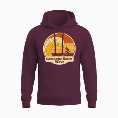 Catch the Retro Wave Earthy Surfer Retro 70s Unisex Hoodie - Maroon