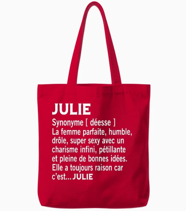 Woman Humour Gift Personalized Name Julie Definition T-Shirt, Black, Female X-Small Tote Bags in Red