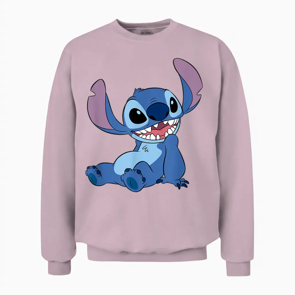 Disney Lilo & Stitch Happy Mood Good Alien Pose Logo T-Shirt, Black Unisex Sweatshirt in Light Pink