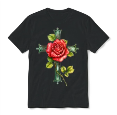 Rose Cross Unisex T-Shirt - Black