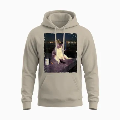 Cigarette Kitten Funny Smoking Cat Meme Stupid Brainrot Unisex Hoodie - Sand