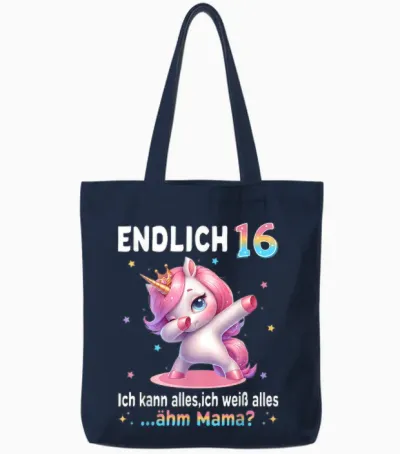 16th Birthday Girl 16 Years Unicorn Party Outfit Unicorn T-Shirt, Black Tote Bags - Navy