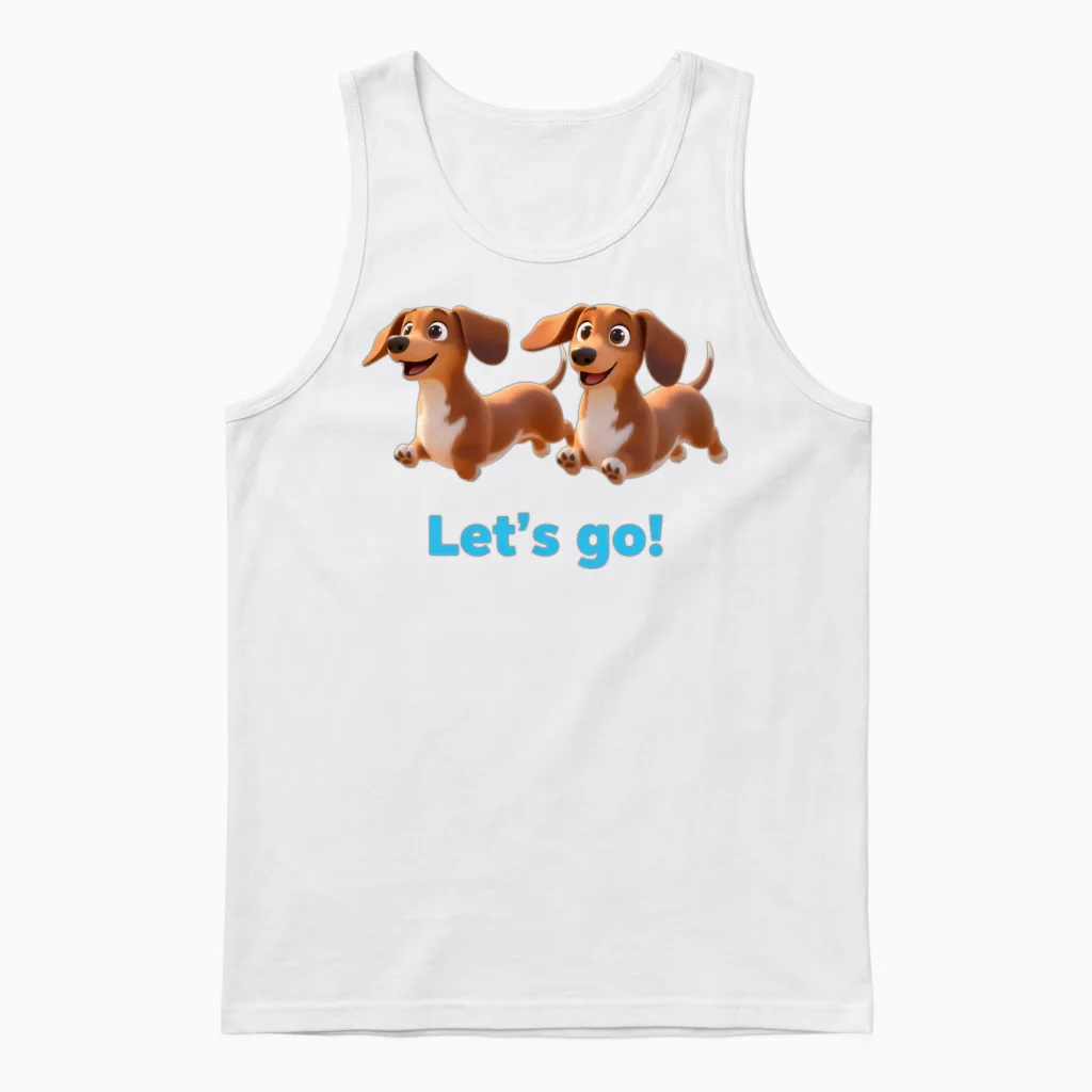 Twin Dachshunds Adventure Travel Unisex Tank Top in White