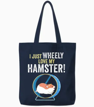 Funny Cute Hamster on Wheel Design with Funny Tote Bags - Navy