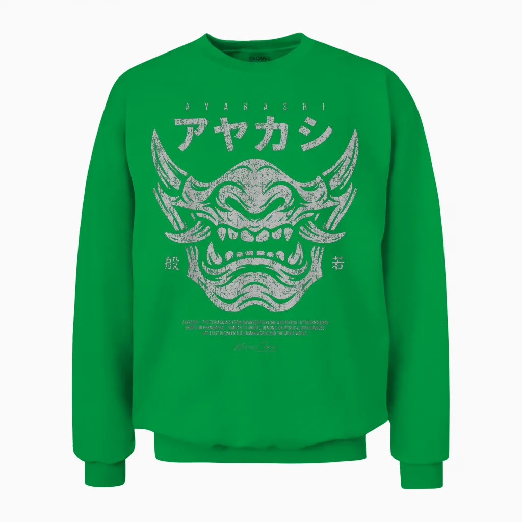 Japan Streetwear Cyberpunk Y2k Techwear Retro Manga Anime Unisex Sweatshirt in Irish Green