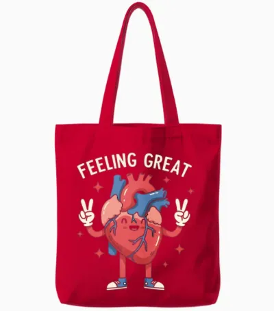 Feeling Great Cartoon Heart Tote Bags - Red