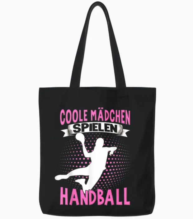 Handballer Women's Children's Cool Girls Playing Handball T-Shirt, Black Tote Bags in Black