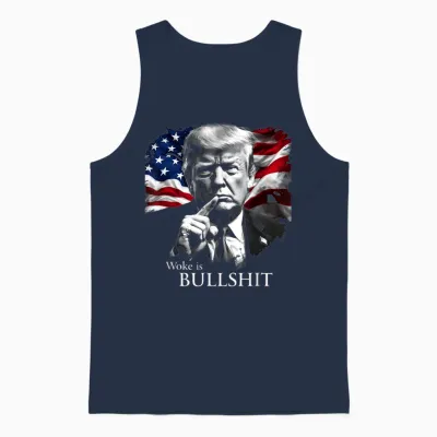 Donald Trump Anti Woke Woke Is Bullshit Political Humour T-Shirt, Black, S Unisex Tank Top - Navy
