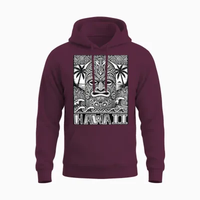Hawaiian Tiki Mask Tribal Art Island Tribal Vibes Unisex Hoodie - Maroon