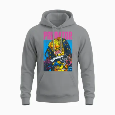 Aliens Iconic Epic Predator Retro Comic Big Chest Portrait Unisex Hoodie - Sport Grey