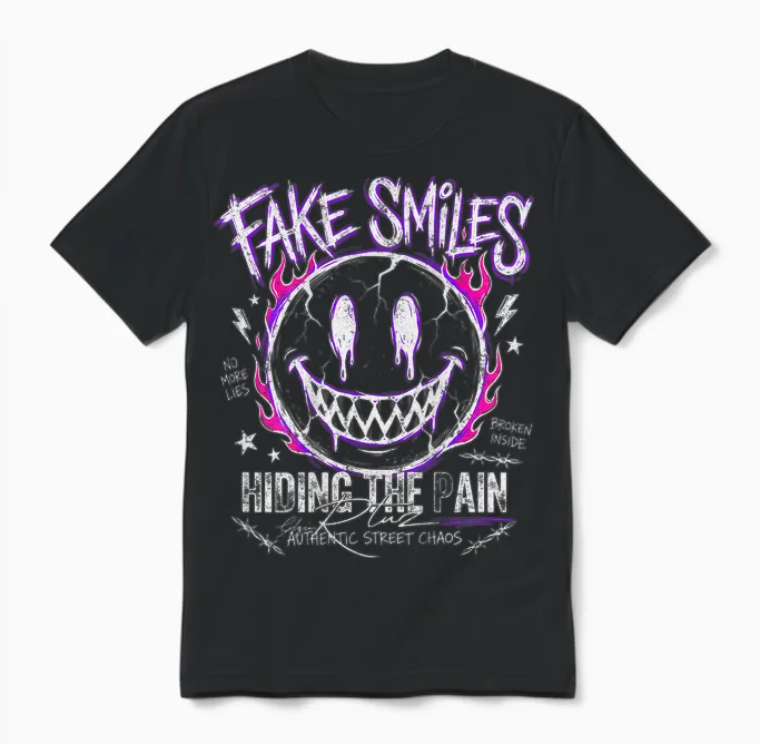 Backprint Streetwear Mode Fashion Damen Herren Retro Smile Unisex T-Shirt in Black
