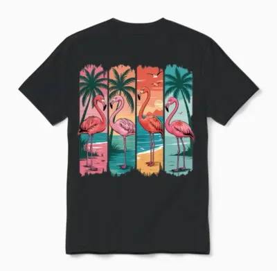 Flamingo Summer Retro Beach Girly Ocean Unisex T-Shirt - Black