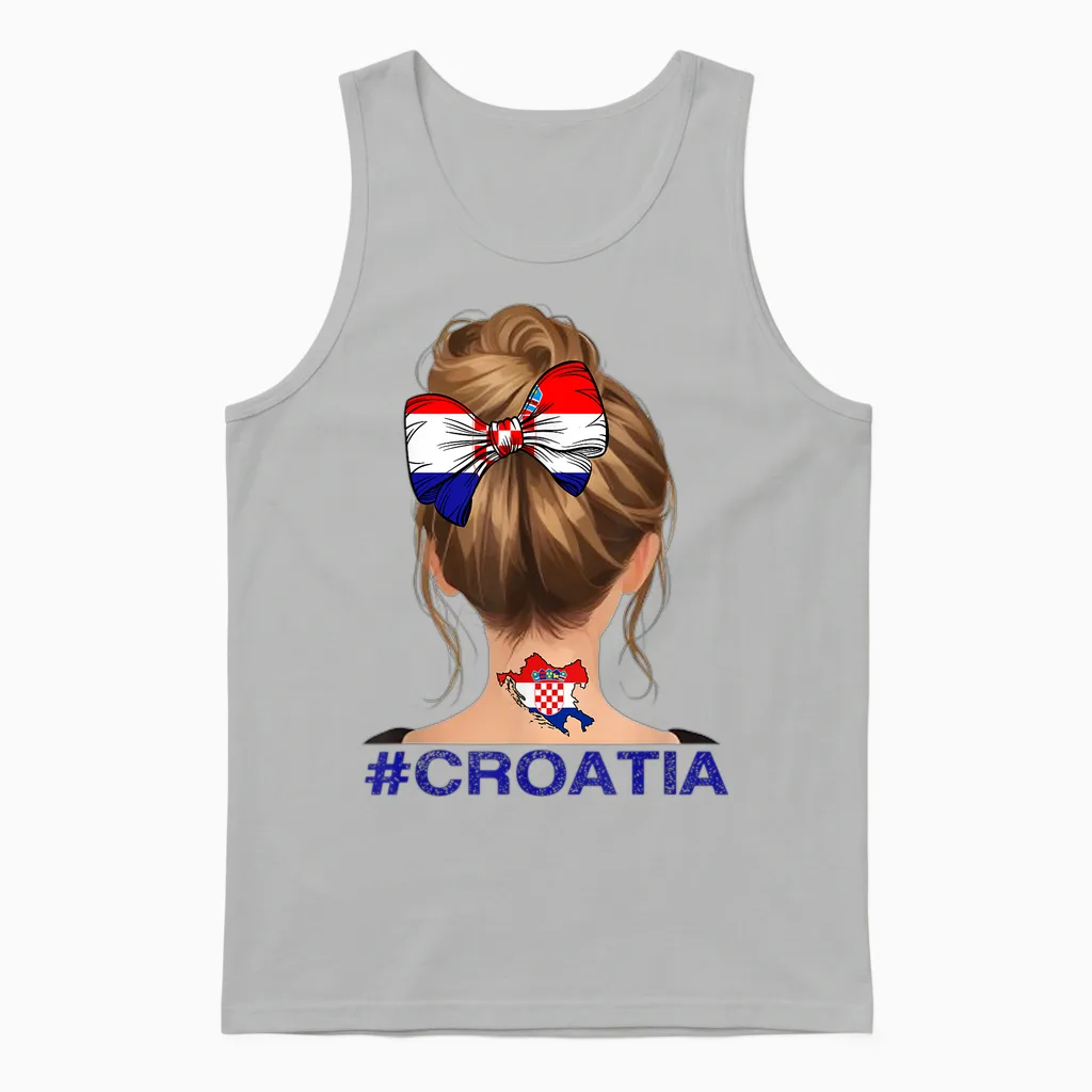 Kroatisches Mädchen – Kroatien-Flagge Unordentlicher Dutt Unisex Tank Top in Ash