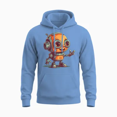 Cute Waving Robot Illustration Technology Friendly Unisex Hoodie - Carolina Blue