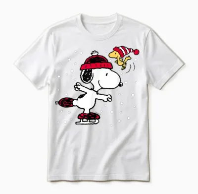 Peanuts Snoopy and Woodstock Skate Holiday Short Sleeve Unisex T-Shirt - White