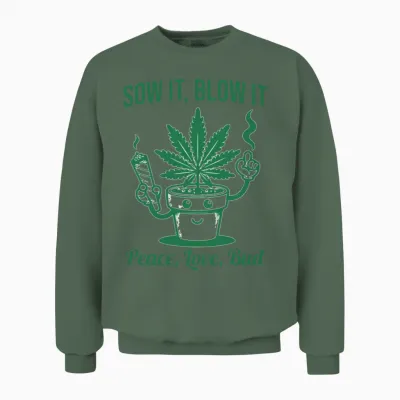 Weed Farmer.funny Retro Cannabis Illustration Unisex Sweatshirt - Military Green