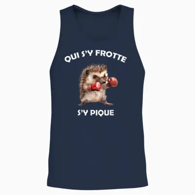 Hérisson Boxeur, Qui S'y Frotte S'y Pique - Humour Animal T-Shirt, Black, S Unisex Tank Top - Navy